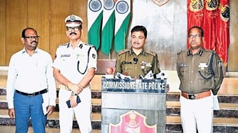 Police commissioner S Dev Datta Singh addressing mediapersons on Friday.