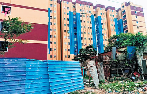 The tenements at Meenambal Shivaraj Nagar comprises 308 housing units (stilt + 11 floors) constructed at an estimated cost of Rs 40.14 crore by the TNUHDB