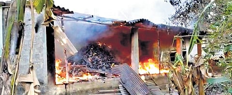 A house set on fire at MV-26 of Malkangiri district on Monday