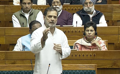 Leader of the Opposition in the Lok Sabha, Rahul Gandhi, addressing the session.