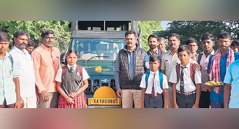Forest officials arrange a safari vehicle to ferry schoolkids who had to walk 14 km to reach school in Pachedoddi village in Hanur taluk of Chamarajanagar district