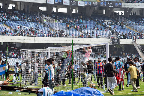 Chaos erupted at Salt Lake Stadium on Saturday after fans failed to get a glimpse of Lionel Messi.