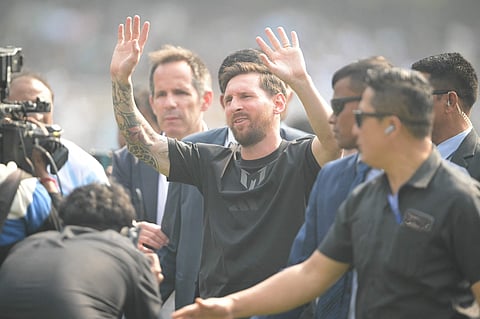 Lionel Messi arriving at the Salt Lake Stadium, Kolkata.