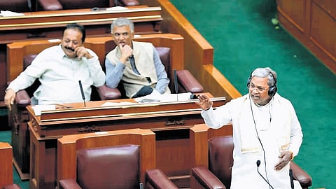 Chief Minister Siddaramaiah addresses the Assembly in Suvarna Vidhana Soudha in Belagavi on Friday