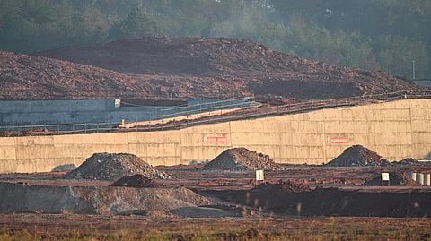 In this photo taken on November 21, 2025, a view of the under-construction Rare Earth Industrial Park is seen in Anyuan county, Ganzhou, in eastern China's Jiangxi province.