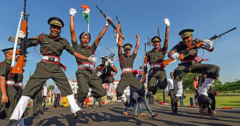 Cadets celebrate after a passing-out parade at Officers Training Academy (OTA) in Chennai