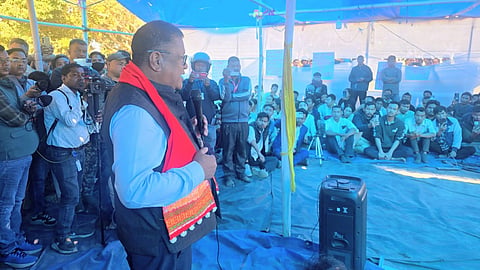 Assam minister Ranoj Pegu met members of the Karbi community at Kheroni Phelangpi, where they had been observing a fast unto death demanding, among other issues, eviction of encroachments in Kheroni PGR/VGR.