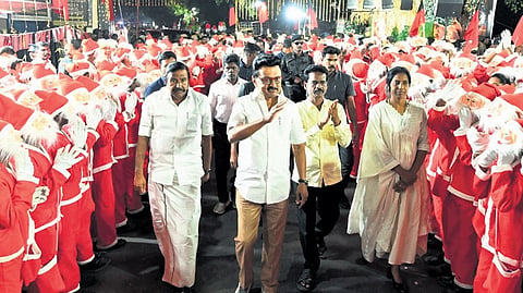 CM MK Stalin at the Christmas celebration organised by DMK’s minorities welfare wing in Kolathur on Tuesday