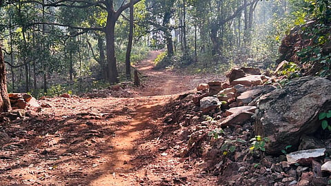 The only way to reach the village is through a roughly carved path along the mountains, built entirely by the residents themselves.