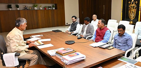 CM Nara Chandrababu Naidu during review meeting on paddy procurement on Tuesday.