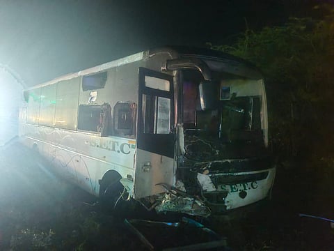 The head-on collision involving an SETC bus and two SUVs near Thittakudi in Cuddalore.