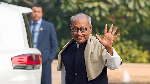 Congress leader Digvijaya Singh arrives for the Congress Working Committee (CWC) meeting, in New Delhi, Saturday, Dec. 27, 2025.