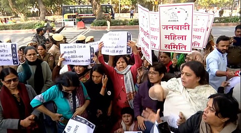 Protests in New Delhi against delayed justice in the Unnao rape case.