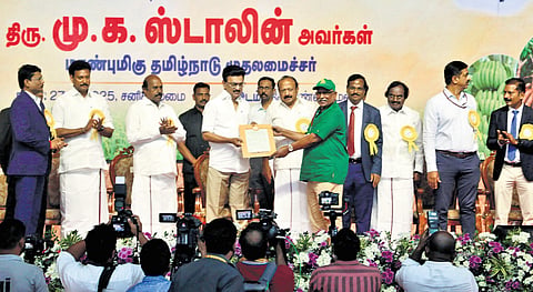 CM M K Stalin distributed Rs 9.43-crore worth welfare assistance to 518 farmers at the agricultural exhibition in Tiruvannamalai on Saturday