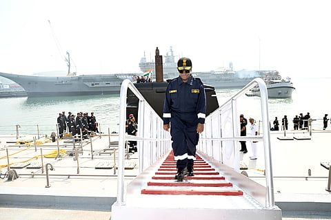 The President embarked the submarine at Karwar Naval Harbour in Karnataka.