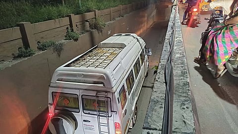A tourist vehicle from Kerala got stuck in the Avinashi road flyover underpass in early December.