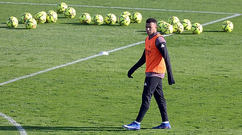 Real Madrid's French forward #10 Kylian Mbappe attends an open door training session at Real Madrid Sports City in Valdebebas, in the outskirts of Madrid, on December 30, 2025.