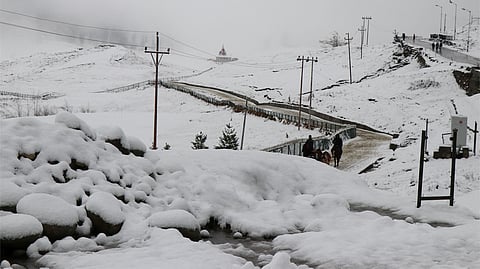 A view of the snow-covered area on the first day of the year, in Gulmarg, Thursday, Jan. 1, 2026.