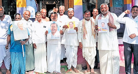Residents of Timmapur in Gadag district perform a special puja and celebrate Chief Minister Siddaramaiah’s record innings as CM