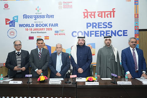From L to R : Kumar Vikram, Chief Editor & Joint Director, NBT-India; Yuvraj Malik, Director, NBT, India & CEO, New Delhi World Book Fair; Milind Sudhakar Marathe, Chairman, NBT-India, Mohammed Hassan Jabir Al Jabir, Ambassador of Qatar to India; Jassim Ahmed Al Buainain, Director of Doha International Book Fair and Premjit Lal, Executive Director, ITPO.
