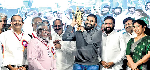 Deputy CM Pawan Kalyan at the foundation-laying ceremony of new administrative block at RMC in Kakinada on Saturday.