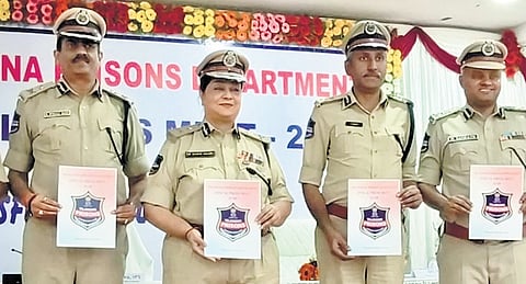Director General (Prisons) Soumya Mishra releases the department annual report
at Jail Bhavan, Hyderabad, on Monday