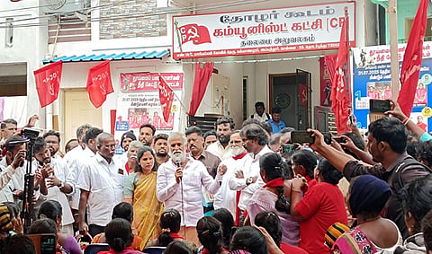 Minister P K Sekarbabu on Monday met the protesting sanitary workers from Royapuram and Thiru-Vi-Ka Nagar zones, and ended their 57-Day hunger strike