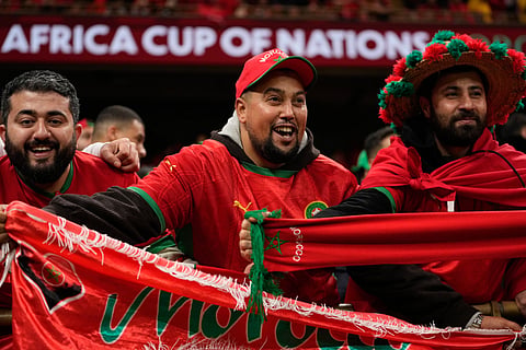 Morocco fans cheer during the Africa Cup of Nations semi-final match between Nigeria and Morocco in Rabat, Morocco, Wednesday, Jan. 14, 2026.