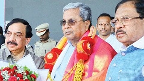 CM Siddaramaiah during the inauguration of the Karnataka Sports Festival 2025-26 at the Mahatma Gandhi District Stadium in Tumkuru on Friday.
