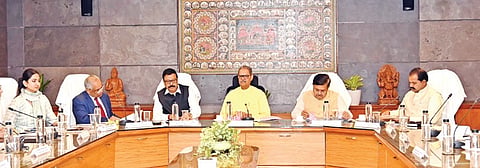 Deputy Chief Minister KV Singh Deo chairs a meeting in Bhubaneswar.