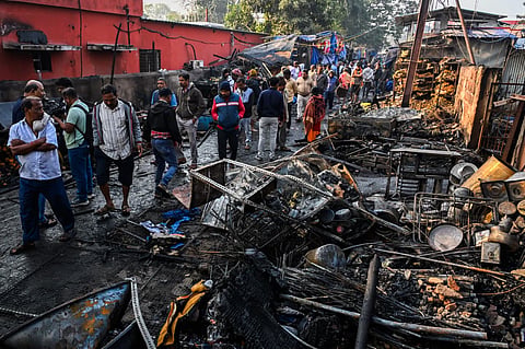 Around 40 shops and vending carts were gutted after a major fire broke out at Unit 1 market on Monday night in Bhubaneswar.