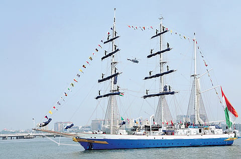 INS Sudarshini sets sail from Kochi Naval Base for Lokayan 26, a global expedition
