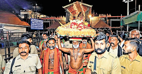Thiruvabharanam procession leaving Sabarimala temple