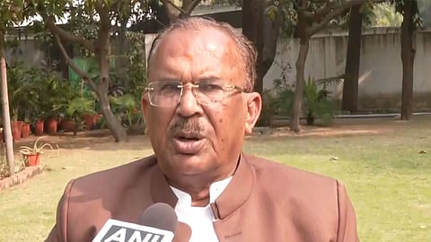 Rajasthan Speaker Vasudev Devnani speaks to the media.
