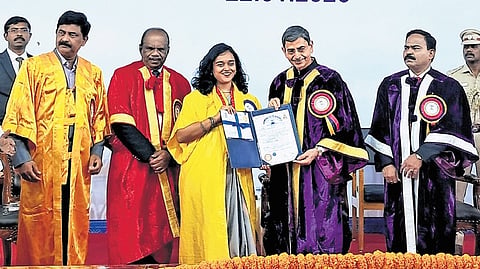 Governor and Chancellor RN Ravi awards certificates to graduands during the 167th convocation of the University of Madras at Senate House in Chennai.
