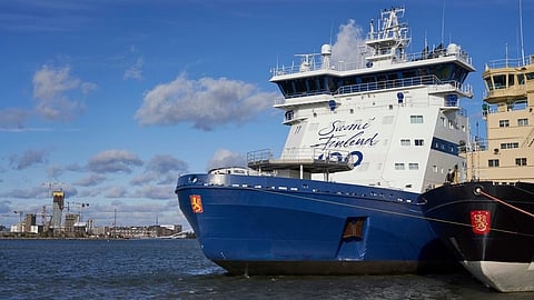 FILE -Finnish icebreaker Polaris is moored in Helsinki, Finland, Thursday Sept. 27, 2018.