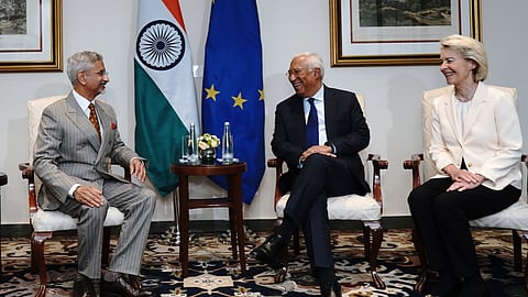 External Affairs Minister Jaishankar with European Council President Antonio Costa and European Commission President Ursula von der Leyen.