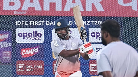 Sanju Samson during a practice session on Tuesday in Visakhapatnam