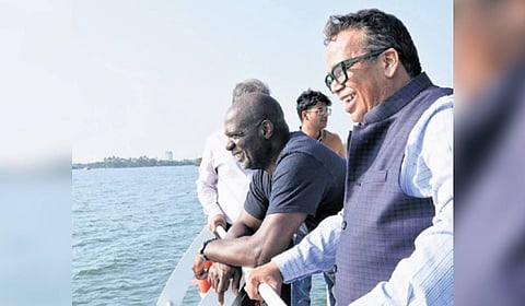 World Athletics legend Ben Johnson takes a ride on the Kochi Water Metro, along with with KMRL MD Loknath Behera