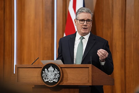 Britain's Prime Minister Keir Starmer delivers a statement in the media briefing room of 9 Downing Street, in central London, Monday, Jan. 19, 2026.