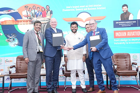 Civil Aviation Minister Rammohan Naidu with officials of Air India and Boeing.