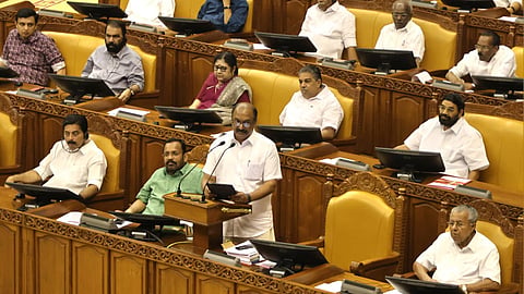 Finance Minister KN Balagopal presenting the state Budget at Legislative Assembly on Thursday.