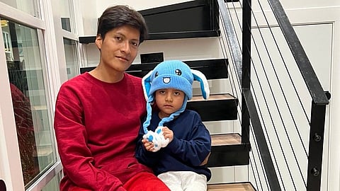 In this photo released by U.S. Rep. Joaquin Castro, D-TX, Adrian Conejo Arias and his son, five-year-old Liam Conejo Ramos are seen in San Antonio, Texas, Saturday, Jan. 31, 2026, after being released from Dilley detention center.
