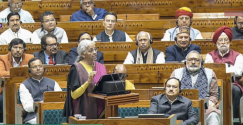 Union Finance Minister Nirmala Sitharaman presents the Budget for 2026-27 at the Parliament on Feb 1, 2026.
