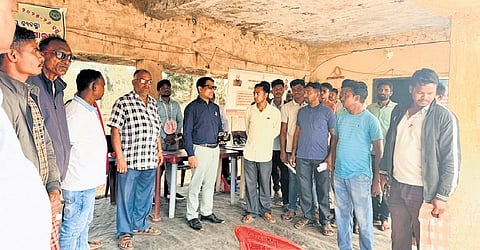 Sub-collector Duryodhan Bhoi during his visit to the mandi at MV-11.