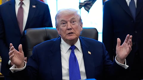 US President Donald Trump speaks in the Oval Office of the White House.