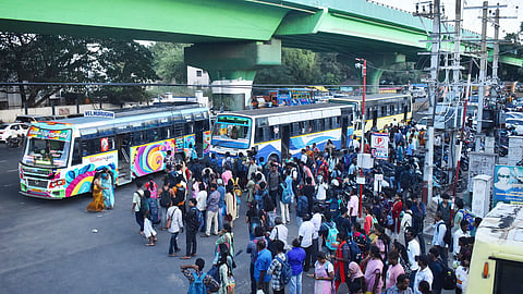 Coimbatore: (file Picture) Busses lined up inside the Gandhipuram Express/ S Senbagapandiyan.