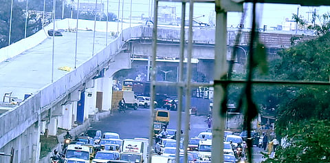 Shots of new bridge in finishing stages at Madhya Kailash near Taramani, Chennai.