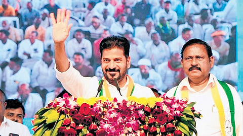 Chief Minister A Revanth Reddy at a public meeting at Vikarabad on Saturday.