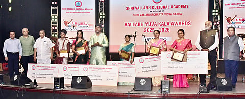 Winners (from left) MK Ananthabalasubramaniam, Yogithaa R, Gowtham Balaji, Veda Janani, Nanditha Kannan, Nivedha Harish